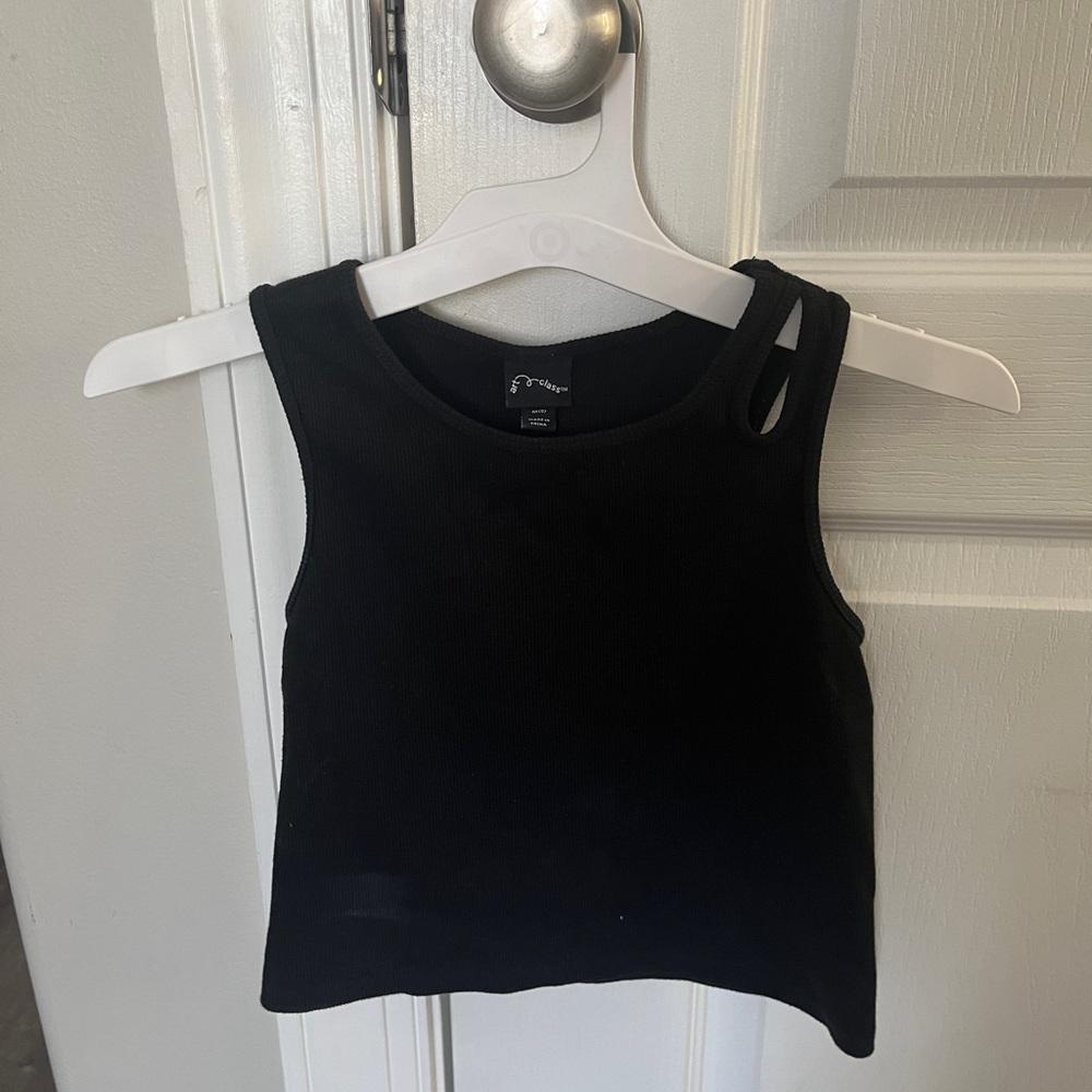 Girls The Classic Black Ribbed One-Shoulder Cutout Tank